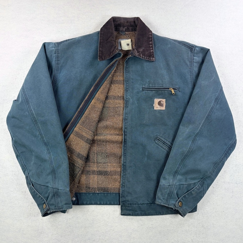 RARE Vintage Carhartt J43 HTG Hunter Green Detroit Jacket Blanket Lined Mens M
